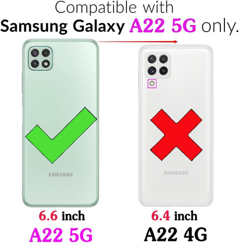 Asuwish Wallet Phone Case for Samsung Galaxy A22 5G/Boost Mobile Celero 5G with Tempered Glass Protector, Grey
