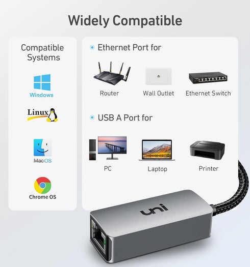 uni USB to Ethernet Adapter, Driver Free USB 3.0 to Gigabit Ethernet LAN Network Adapter for Windows, Mac, Linux