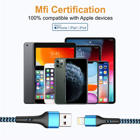 Durcord iPhone Charger 6FT/6/3/1.5, Lightning Cable Fast Charging Cable Nylon Braided Cord Compatible with iPhone 14/13/12/11 Pro Max/XS MAX/XR/XS/X/8/7/Plus/6S/6/SE/5S/iPad