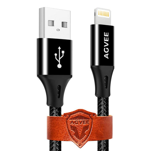 AGVEE 3 Pack 1.5ft Braided USB Charging Cable for iPhone 11, 10, 8, 7, 6S, 6, iPad, iPod - Reinforced End Tip, Black