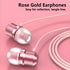 Rose Gold Earbuds: Girls Pink Wired Earphones with Mic & Volume Control, 3.5mm for Smartphones, MP3, Tablet, Laptop.
