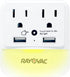 Rayovac Surge Protector with Night Light, 2 Outlet Power Strip with 2 USB-A Ports Adapter for Home, School, or Office
