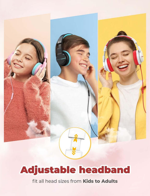iClever HS19 Kids Headphones with Microphone, 85/94dB Volume Limiter - Shareport - Over Ear Stereo Headphones for Kids,