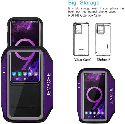 JEMACHE Gym Run Workout Armband for Galaxy Note 10+, 9, 8, Water Resistant Case with Key Holder, Purple