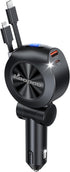 Retractable Car Charger, KOOPAO 69W 4 in 1 Fast Charging Adapter with Multi USB C Cables for iPhone 15/14/13/12/11