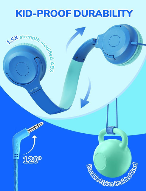 iClever Kids Headphones, 85dBA Safe Volume, Tangle Free, Swivel Foldable, 3.5mm Jack, Bulk 5 Pack for School/Classroom