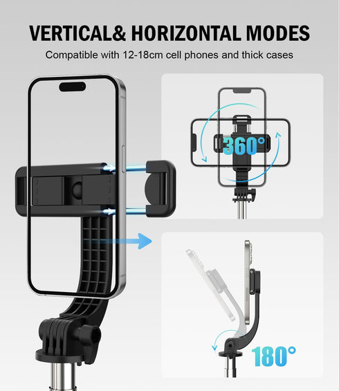 MOLEKSDAL 37-inch 360 Tripod & Telescopic Selfie StickFeatures Wireless Remote Control and Rotation, Ideal for Travel