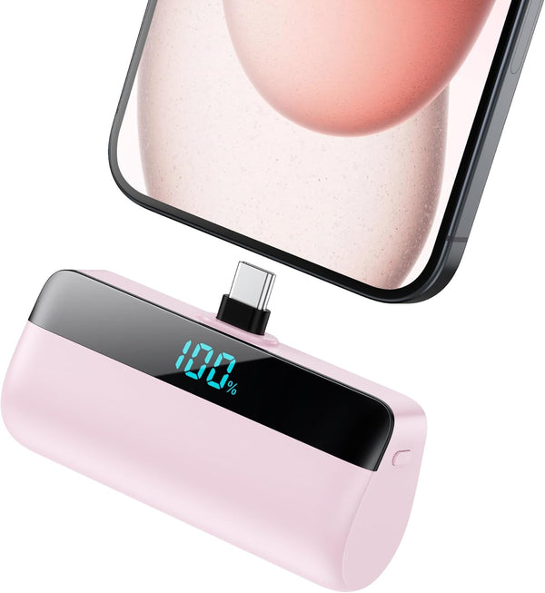 Mini Portable Charger with USB-C Connector, 5200mAh, Compact LCD Display Power Bank for iPhone 15/14/13/12