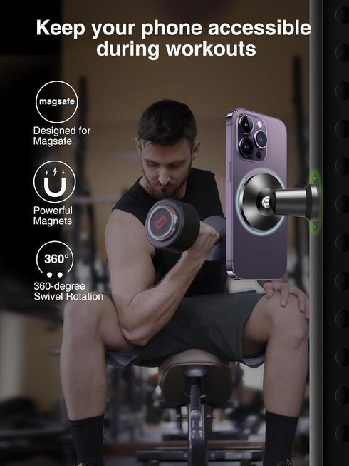 elitehood Dual Magnetic Phone Holder for Gym, 360 Rotation Magnetic Mount for Magsafe Compatible with iPhone