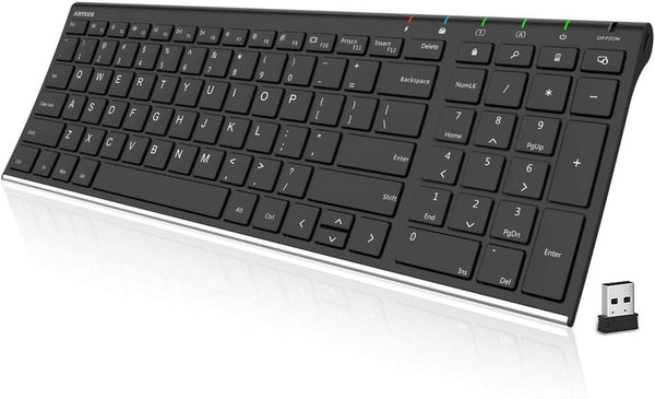 Arteck USB Wireless Keyboard Ultra Slim Stainless Steel with Numeric Keypad for PC/Laptop/Computer, Windows 11/10/8