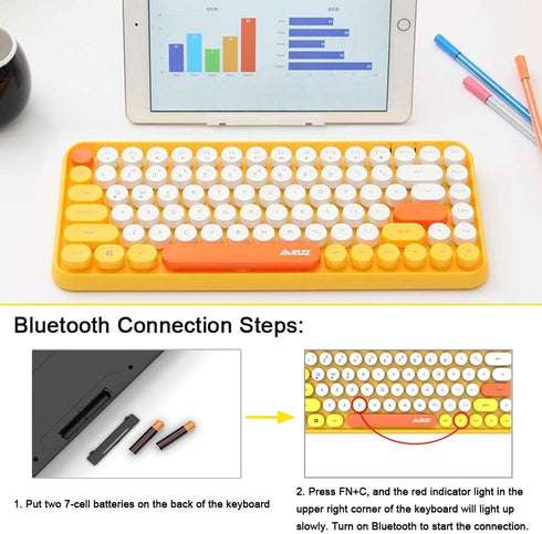 FELICON Wireless Bluetooth Keyboard, Mini Portable 84-Key Keyboard Compatible with Android, Windows, PC