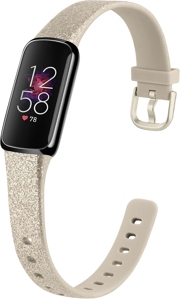 Tobfit Compatible for Fitbit Luxe Band for Women Men, Sport Silicone Watch Strap Replacement, Glitter Silver, Small