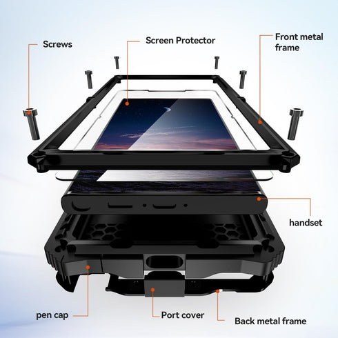 Samsung Galaxy S24 Ultra 5G Case, Heavy Duty Aluminum Metal Gorilla Glass, Waterproof Shockproof Protector Cover with