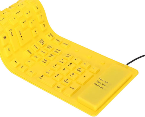 Foldable Silicone Keyboard, 108 Keys Waterproof Rollup USB Wired Keyboard for PC, Laptop, Notebook (Yellow)
