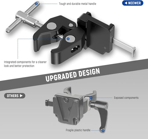 NEEWER Mini V Mount Battery Plate with Wide Super Crab Clamp & QR Lock for Tripod Light Stand