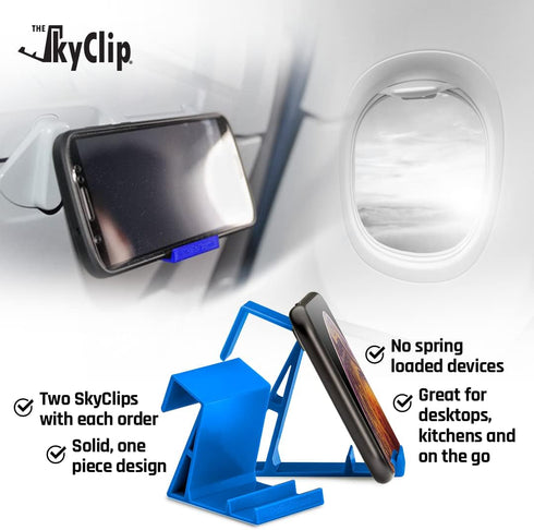 Airplane Cell Phone Back of Seat Inflight Tray Table Clip & Sturdy Phone Stand, Travel Must Have (Blue 2 Pack)