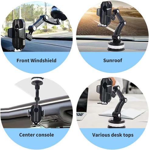 Car Phone Holder Mount: Suction Cup Stand for Universal Dashboard/Windshield, One-Button Pop-up (Black)