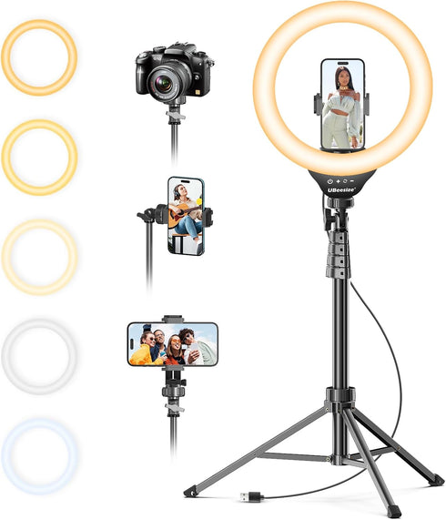 UBeesize 12'' Selfie Ring Light with 62’’ Tripod Stand for Video Recording, Live Streaming Compatible with Phones