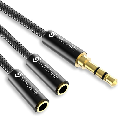 Syncwire Headphone Splitter, Nylon-Braided Audio Stereo Y Splitter (Hi-Fi Sound), 3.5mm Male to 2 Ports Female
