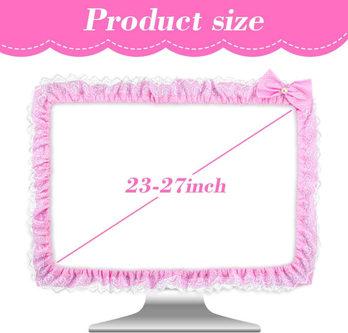 Yuanchu 23"-27" Lovely Computer Monitor Cover, Cute Bow-knot Dust Protector Pink TV Screen Monitor Decoration Dust