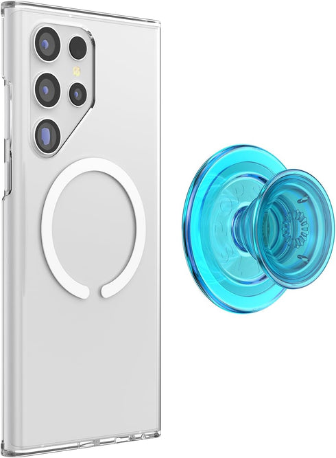 PopSockets Phone Grip Compatible with MagSafe, Wireless Charging Compatible - Electric Blue Translucent