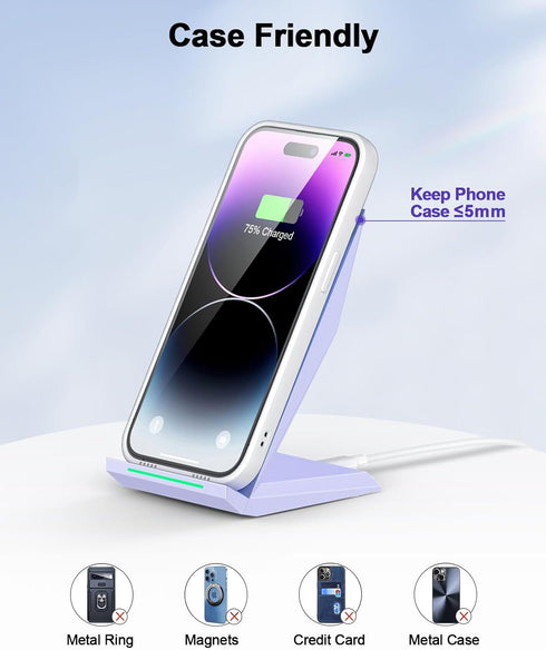NANAMI Wireless Charger, Fast Qi-Certified Charging Stand for Apple iPhone 16/16 Plus/16 Pro/16 Pro Max, Desktop Charger