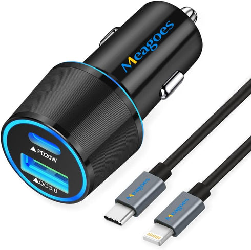 Fast USB C Car Charger, Meagoes 20W PD Rapid Charging Adapter for Apple iPhone 14 Pro Max/14 Pro/13/12/11/XS