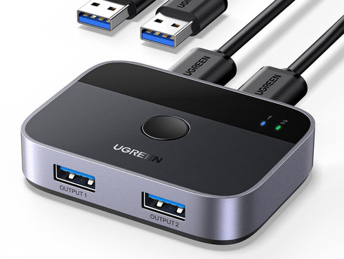 UGREEN USB 3.0 Switch 2 in 2 Out, USB Switcher for 2 Computers Sharing Keyboard, Mouse, Printer, 2 Port USB Selector