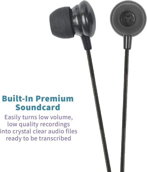 ECS WordSmith USB Transcription Headset, 7-Foot Cord, In-Ear Ear Bud with Silicone Tips, Medical & Legal Dictation