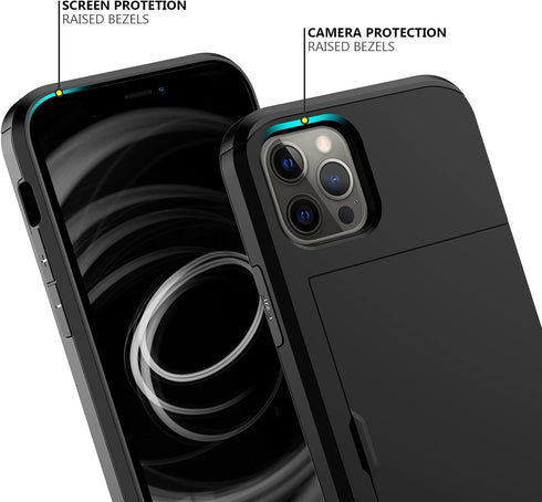 Nvollnoe iPhone 12/12 Pro Case - Heavy Duty, Slim Wallet with Hidden Card Slot, Shockproof, Black for Men & Women.