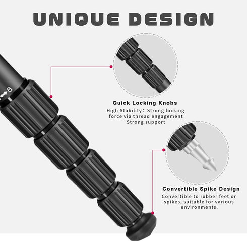 TONYBOO 65 5-Section 40 lbs TE-2 Aluminum Camera Monopod,Lightweight & Portable, Travel Monopod, Max Load