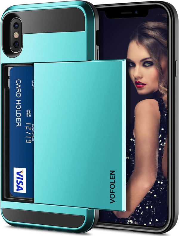 Vofolen Case for iPhone Xs Max, Wallet Card Holder Sliding Cover, Dual Layer Protective Hard Shell Hybrid TPU Bumper