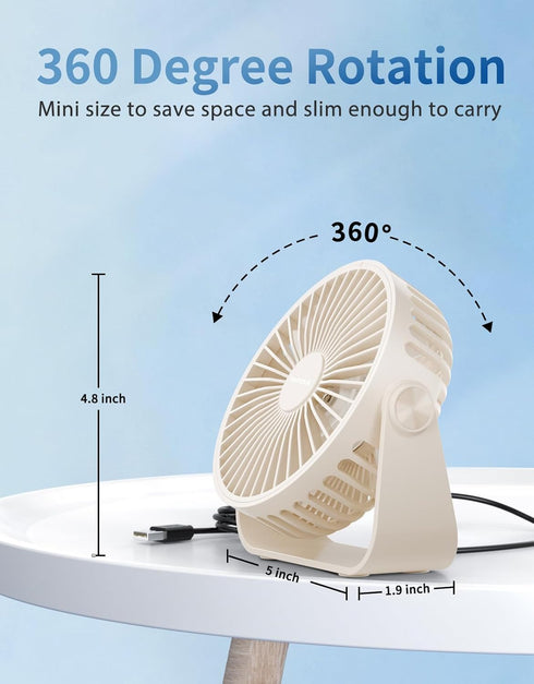 TriPole 4.5 Inches USB Desk Fan, Portable Mini Fan with 3 Speeds and 360° Head Rotation for Home Office Indoor Outdoor