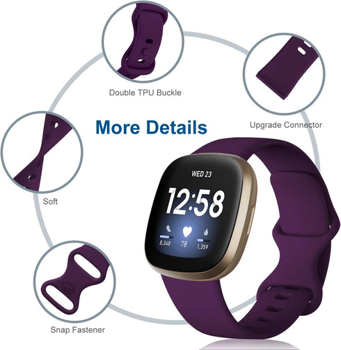 Dirrelo 4 Pack Soft TPU Sport Bands Compatible with Fitbit Versa 3 / Sense, Colorful Replacement Wristband for Men