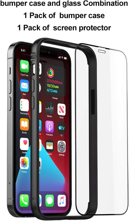 Eastcoo Slim Metal Bumper Case for iPhone 12 12 Pro, Metal Bumper Cover with Soft TPU Inner, Black