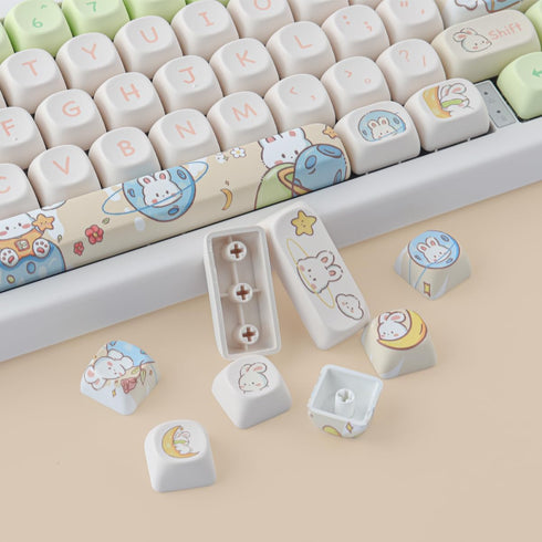 Keycaps 143 Keys PBT Custom Keycaps, Rabbit Cute MOA Profile Keycaps for Cherry Gateron MX Switches Mechanical
