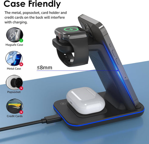 Minthouz 3 in 1 Fast Wireless Charging Station with 20W Adapter for Multiple Devices, Compatible with iPhone