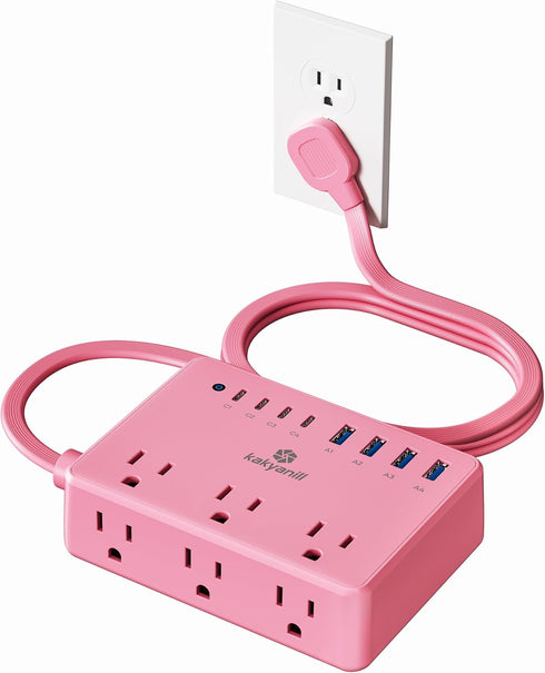kakyanill Pink Power Strip, 6 AC Outlets 8 USB Ports(4 USB C) with