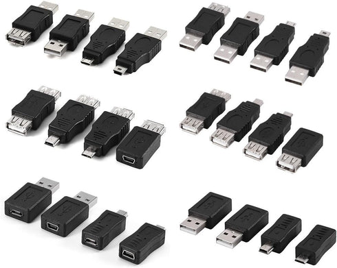 Zerone USB OTG Micro Mini USB2.0 Male to Female Adapter, Multiple F/M USB Coupler Connector Set, Pack of 12 Pcs