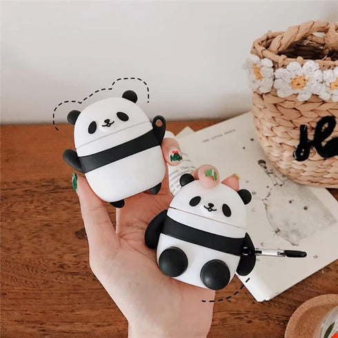 Yatchen AirPod Cover Case, Cute 3D Cartoon Panda Soft Silicone with Keychain for AirPods 1/2, Kawaii Funny Wireless