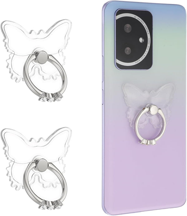 Yolev 2pcs Phone Ring Holder Stand Clear Butterfly Clear Phone Grip Finger Kickstand
