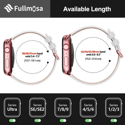 Fullmosa Leather Bands for Apple Watch, 41mm 40mm 38mm 42mm, Top Grain Genuine Leather Strap, Off-white/Rose Gold