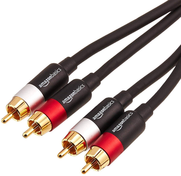 Amazon Basics 2 RCA Audio Cable, 15 Feet, for Amplifier, Active Speakers, Gold-Plated Plugs, Black
