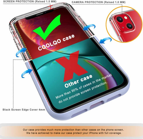 COOLQO Compatible for iPhone 13 Mini Case - Hard PC and Soft TPU with Tempered Glass Screen Protector, Military Grade
