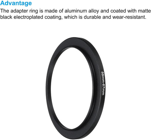 PATIKIL 58mm-67mm Metal Step Up Ring with Cleaning Cloth, 2 Pack Camera Lens Filter Adapter Ring