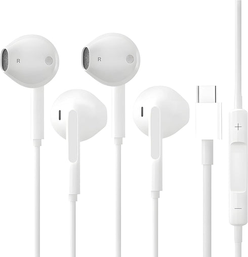 USB C Headphones 2 Pack for iPhone 15 Pro Max, Samsung Galaxy S23, Pixel - Wired Earbuds with Microphone & Noise
