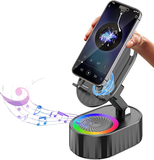 AKLLCCR Wireless Induction Audio Bluetooth Speaker 5in1 Phone Holder Emergency Rechargeable (3000mAh) with