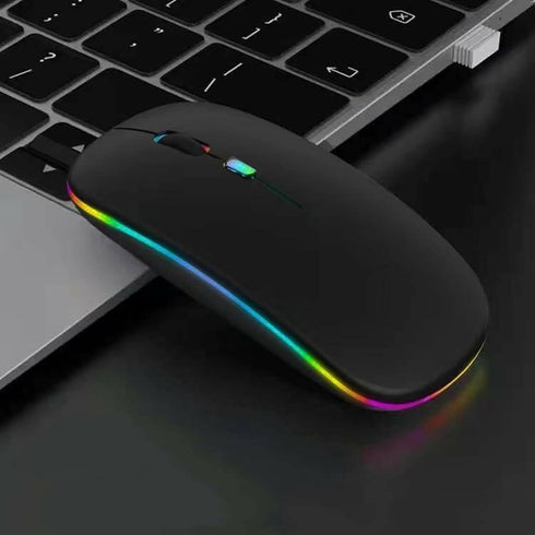 Wireless Bluetooth Mouse,LED Dual Mode Rechargeable Silent Slim Laptop Mouse,Portable(BT5.2+USB Receiver) Dual Mode Computer Mice,for Laptop,Desktop Computer,ipad Tablet,Phone,TV (Black)