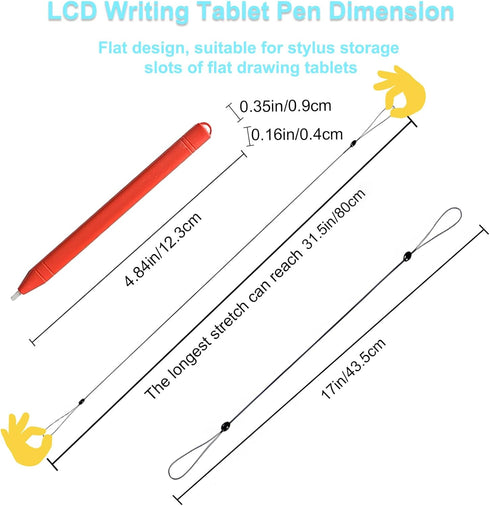 Replacement Stylus Drawing Pen for LCD Writing Tablets - 6 Elastic Lanyards, Colorful Stylus Pen for Kids Drawing