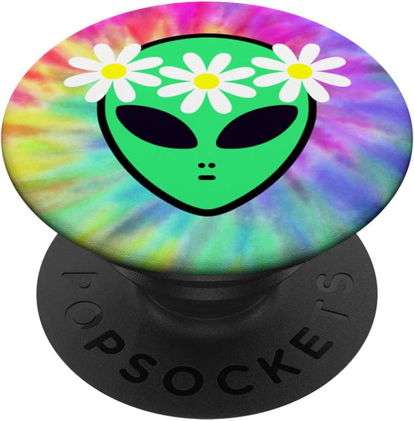 PopSockets Swappable PopGrip - Cute Alien Face Head Hippie Flower Crown Rainbow Tie Dye